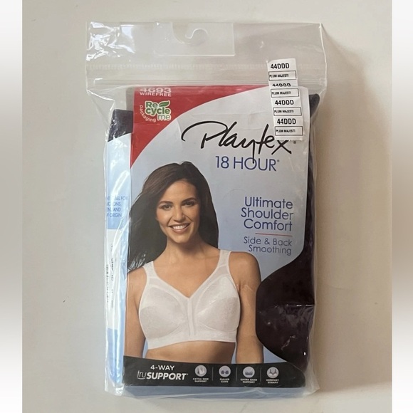 Playtex 18 Hour Original Ultimate Shoulder Comfort Wire Free Bra 4693 Plum 44DDD - Picture 1 of 3